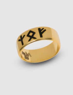 925 Ayar Gümüş – Altın Kaplama Runik Sembol Güç Yüzüğü (El Yapımı)