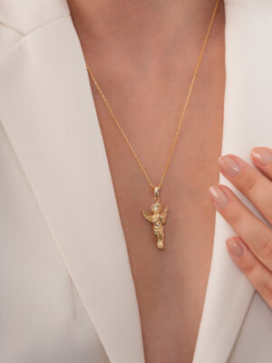 925 Ayar Gümüş Zincirli Altın Kaplama “Praying Angel” Kolye