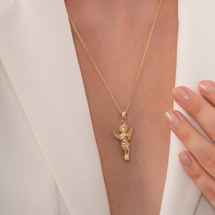 925 Ayar Gümüş Zincirli Altın Kaplama “Praying Angel” Kolye
