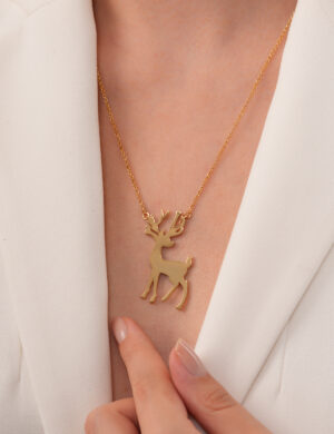 925 Ayar Gümüş 18K Altın Kaplama Geyik Kolye – El Yapımı