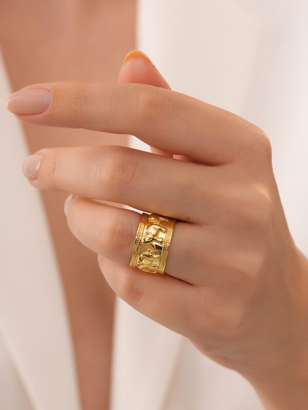 925 Ayar 18K Altın Kaplama Fil Motifli Açık Form Yüzük