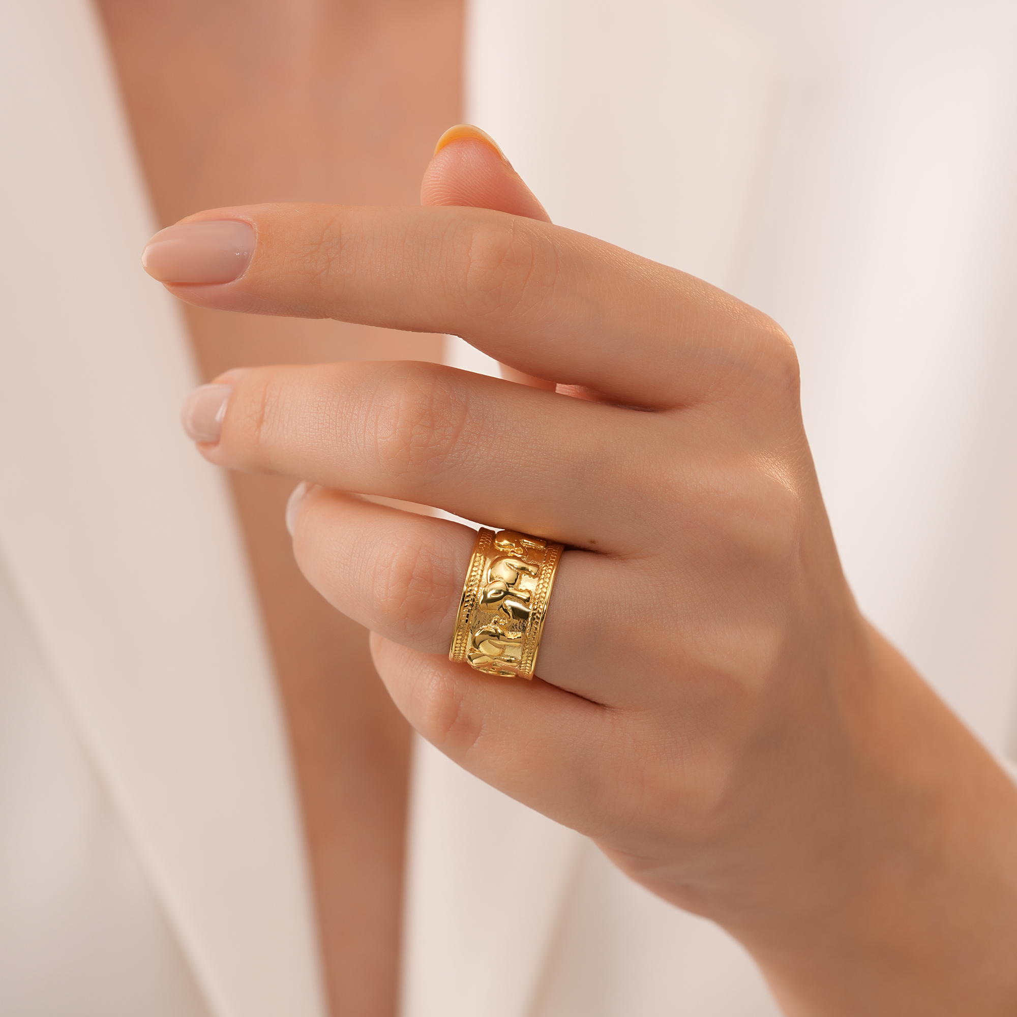 925 Ayar 18K Altın Kaplama Fil Motifli Açık Form Yüzük