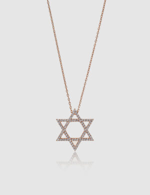 925 Ayar Gümüş Rose Kaplama David Yıldızı Kolye | Zirkon Taşlı El Yapımı