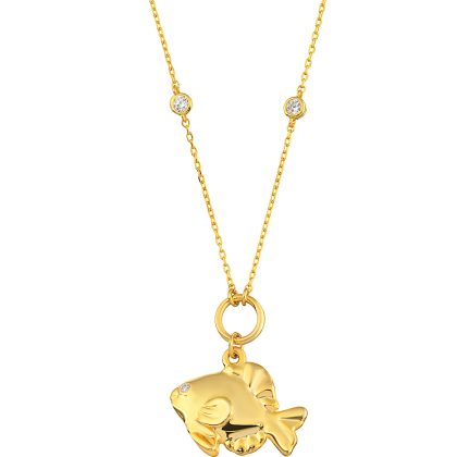 925 Ayar Gümüş Üzeri 18K Altın Kaplama Balık Kolye – Taş Detaylı, Zarif Zincir