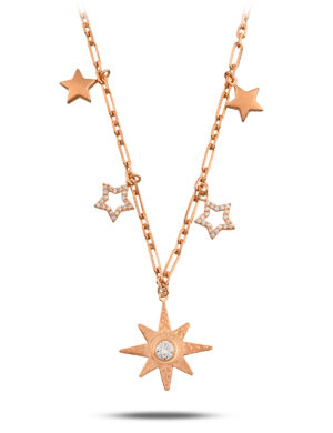 925 Ayar Gümüş Rose Kaplama Istar Yıldızı Kolye – Taş Detaylı, Zincirli Tasarım