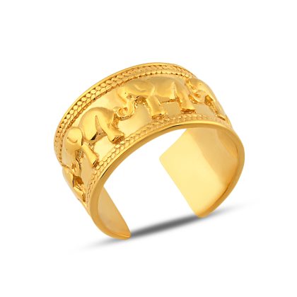 925 Ayar 18K Altın Kaplama Fil Motifli Açık Form Yüzük