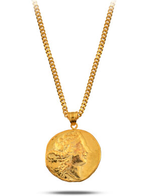925 Ayar Gümüş Üzeri 18K Altın Kaplama Ancient King Medallion Kolye – El Yapımı