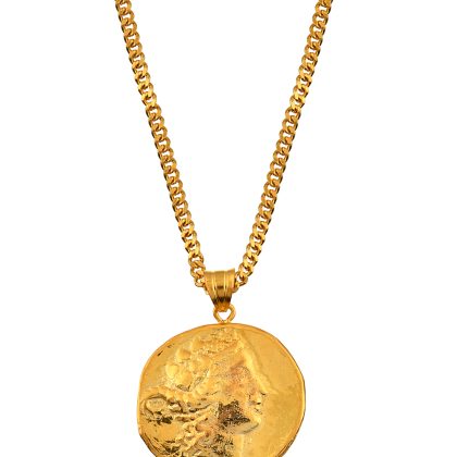 925 Ayar Gümüş Üzeri 18K Altın Kaplama Ancient King Medallion Kolye – El Yapımı