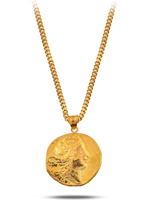 925 Ayar Gümüş Üzeri 18K Altın Kaplama Ancient King Medallion Kolye – El Yapımı