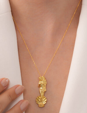 925 Ayar Gümüş 18K Altın Kaplama Afrodit El Yapımı Mitolojik Kolye
