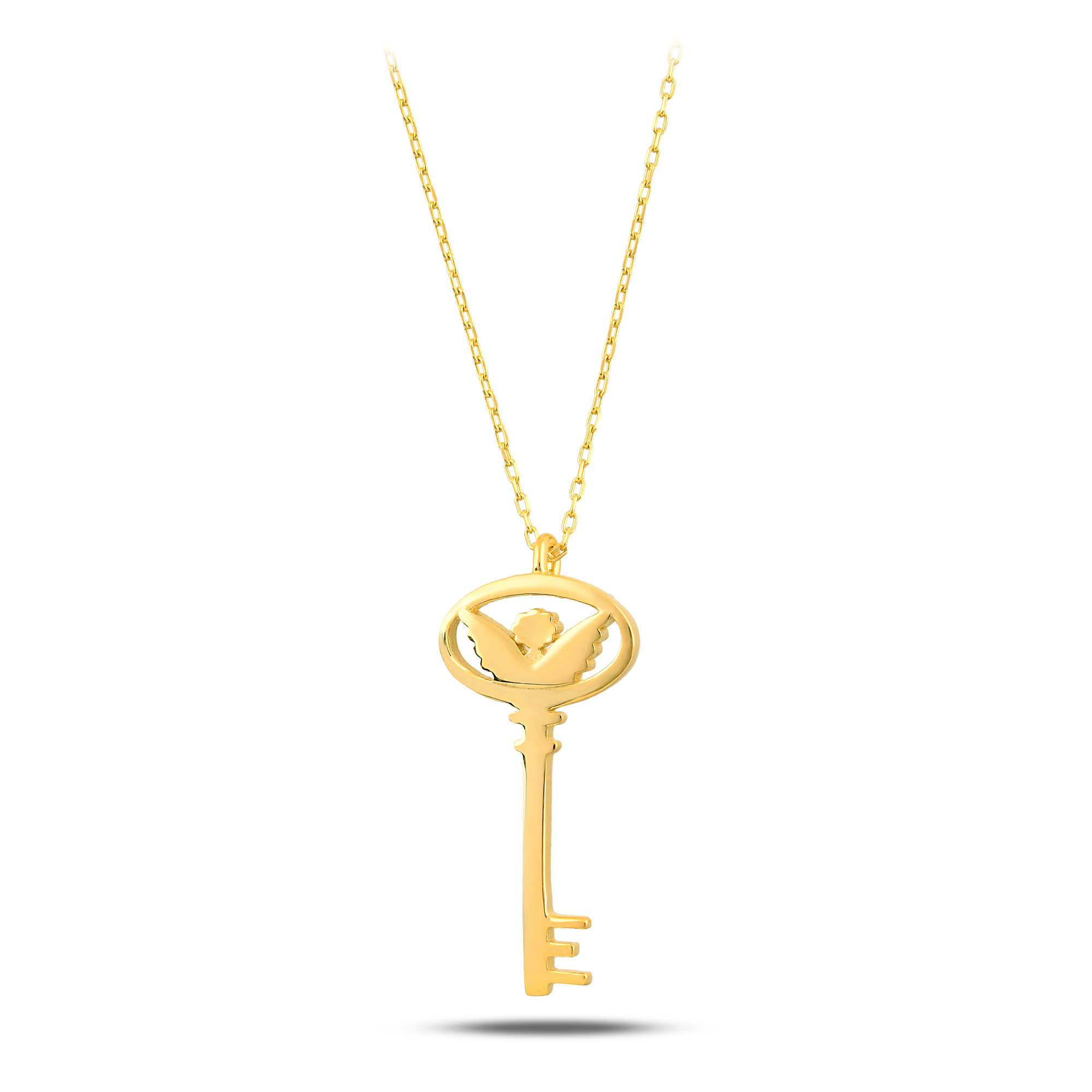 925 Ayar Gümüş 18K Altın Kaplama “Angel Key” Şans Anahtarı El Yapımı Kolye - Görsel 3