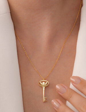 925 Ayar Gümüş 18K Altın Kaplama “Angel Key” Şans Anahtarı El Yapımı Kolye