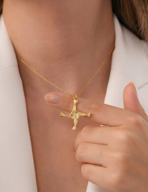 925 Ayar Gümüş 18K Altın Kaplama “Brigid Cross” El Yapımı Kolye