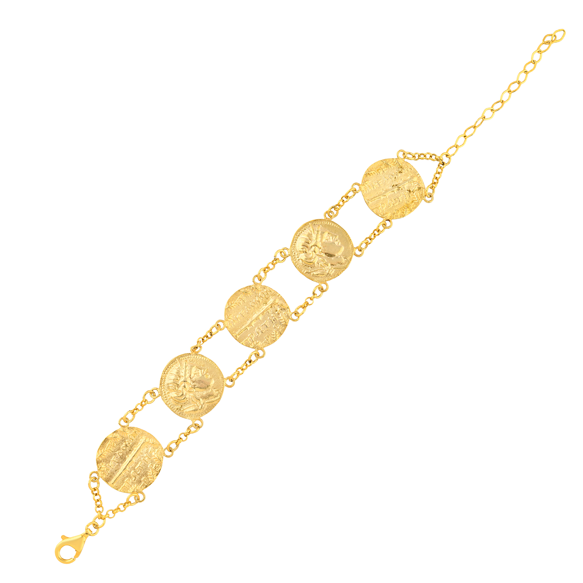 925 Ayar Gümüş 18K Altın Kaplama El Yapımı “Demeter Coins” Antik Sikke Bileklik - Görsel 3