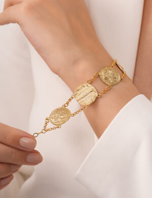 925 Ayar Gümüş 18K Altın Kaplama El Yapımı “Demeter Coins” Antik Sikke Bileklik