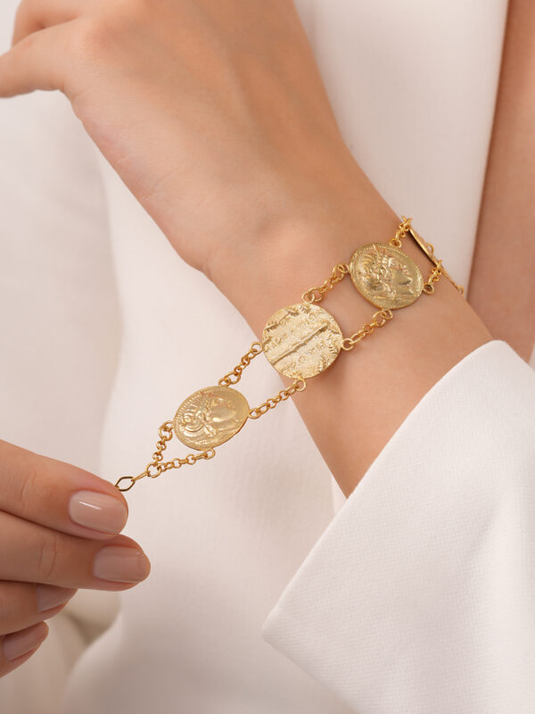 925 Ayar Gümüş 18K Altın Kaplama El Yapımı “Demeter Coins” Antik Sikke Bileklik