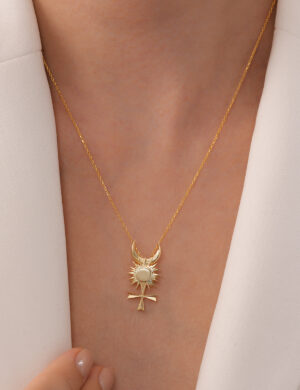 925 Ayar Gümüş “Güneş–Ay–Merkür Kavuşumu” Kolye – Spiritüel & Modern Tasarım (Altın Kaplama)