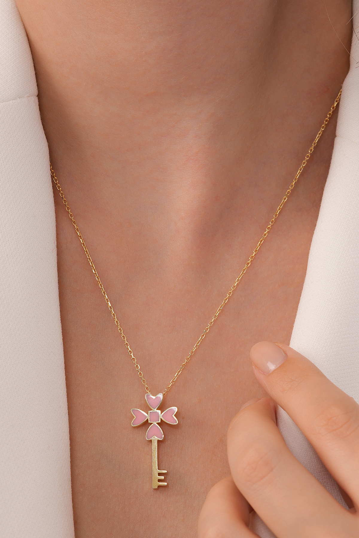 925 Ayar Gümüş 18K Altın Kaplama Şans Anahtarı Kolye - Görsel 7