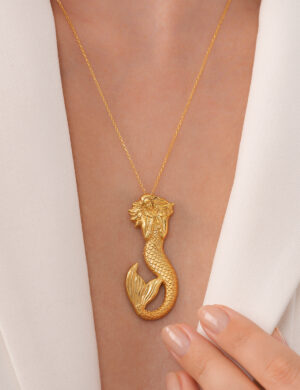 925 Ayar Gümüş 18K Altın Kaplama El Yapımı Denizkızı Kolye – Mermaid Goddess
