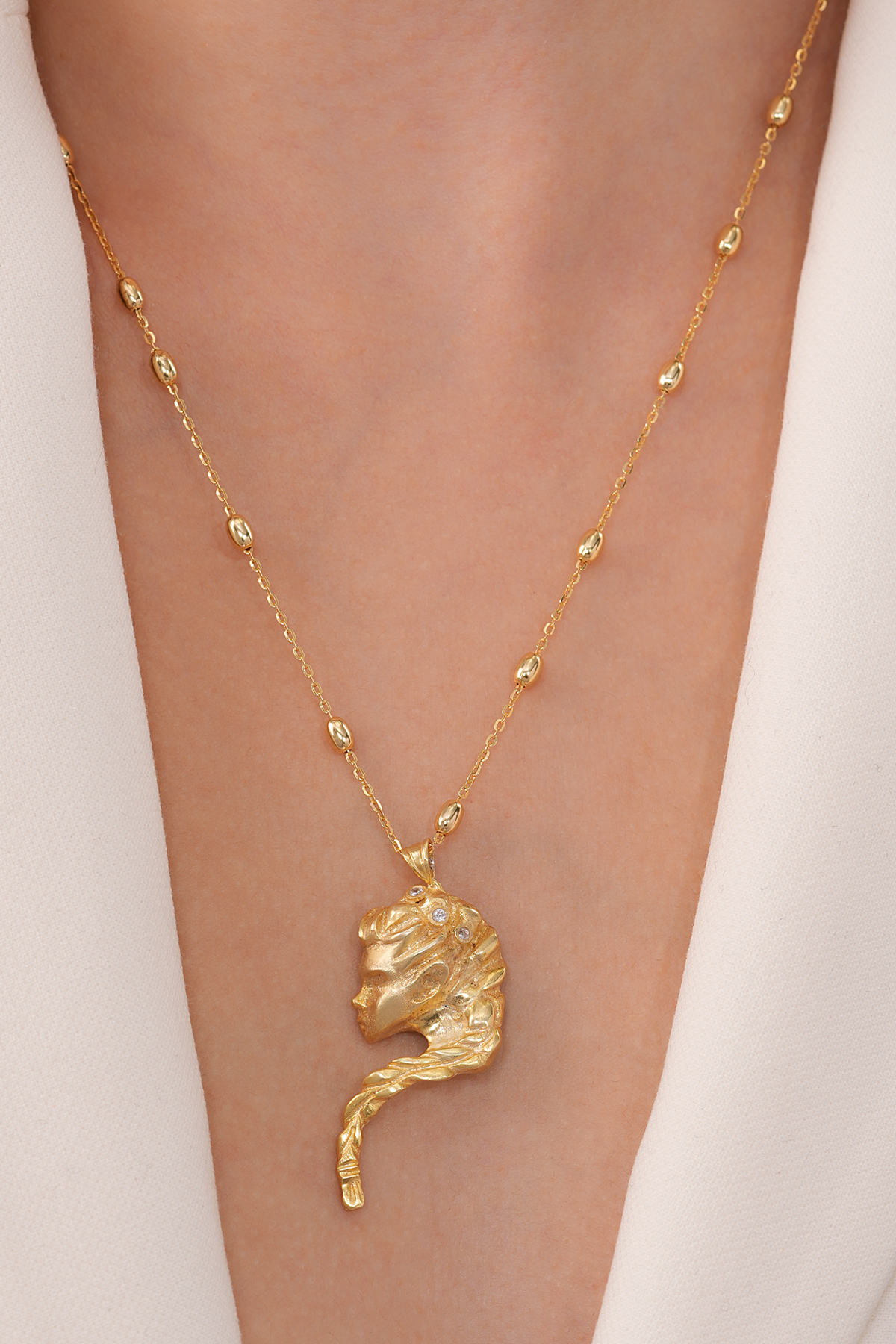 925 Ayar Gümüş 18K Altın Kaplama Persephone El Yapımı Mitolojik Kolye