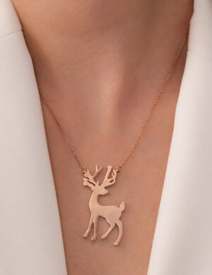 925 Ayar Gümüş Rose Kaplama Geyik Kolye – El Yapımı