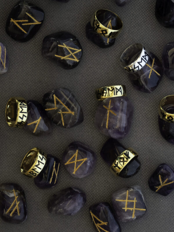 925 Ayar Gümüş Runik Yazı Yüzüğü – El Yapımı Viking Runes Band Ring